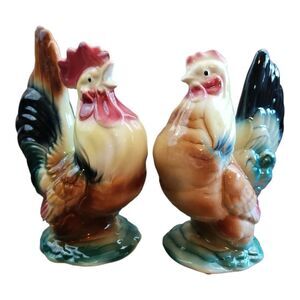 Vintage 1950s Royal Copley Porcelain Hen & Rooster Figurine Statue